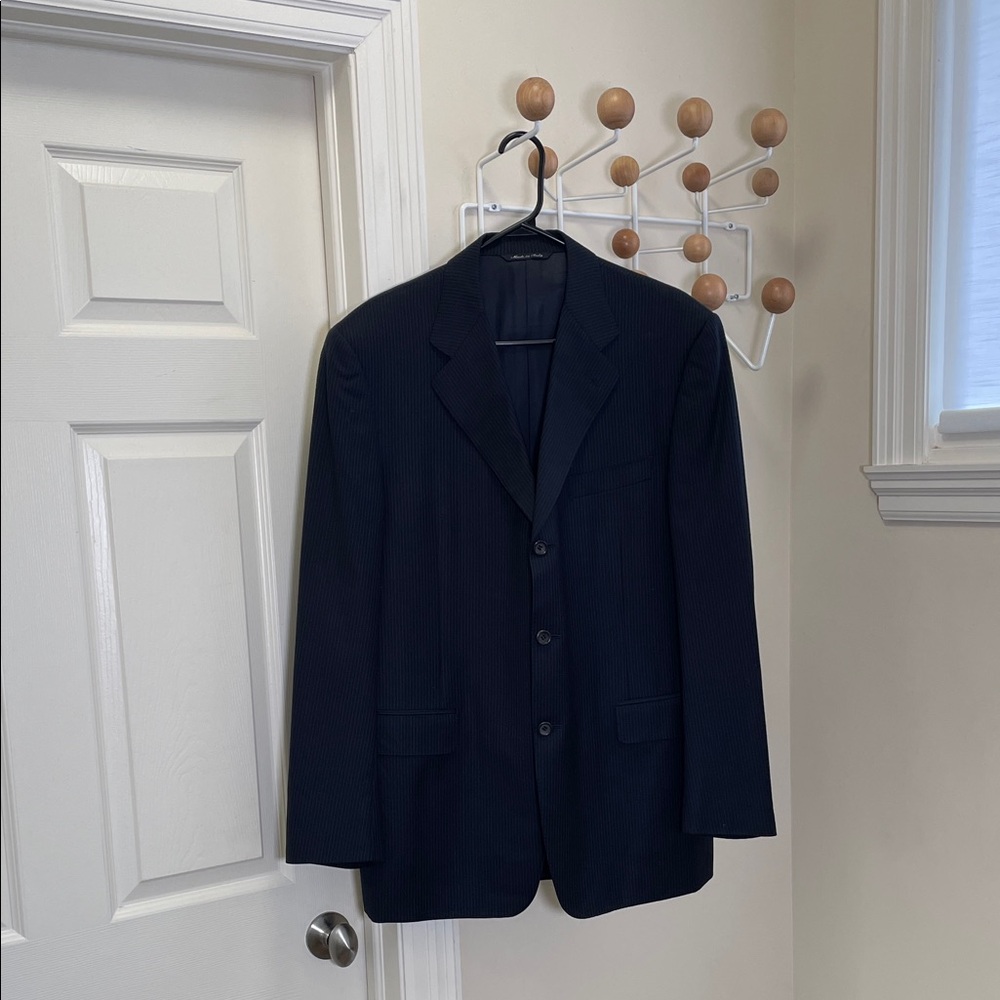 Canali - Vertical Striped Pure Wool Blazer Old Money Jacket - Navy / Grey - 52 R